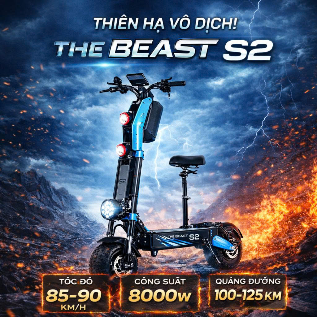 Scooter điện Homesheel The Beast S2 công suất lớn thiết kế mạnh mẽ phong cách thể thao