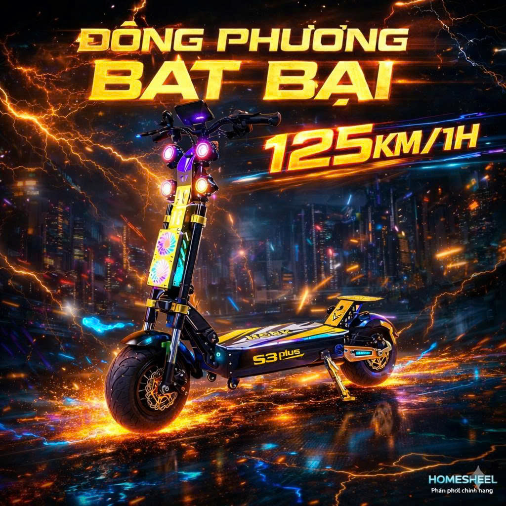 Scooter điện Homesheel S3 Plus tốc độ 125km/h thiết kế mạnh mẽ, phong cách tương lai