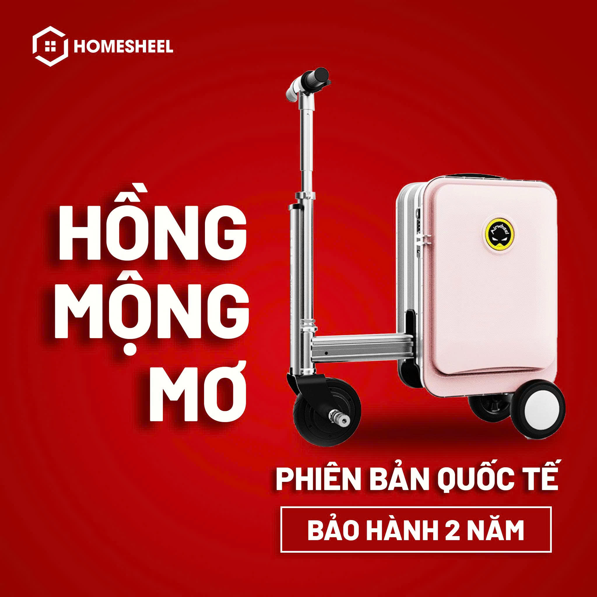 Vali điện Airwheel Homesheel màu hồng hiện đại, thiết kế gọn nhẹ, phù hợp du lịch và di chuyển sân bay