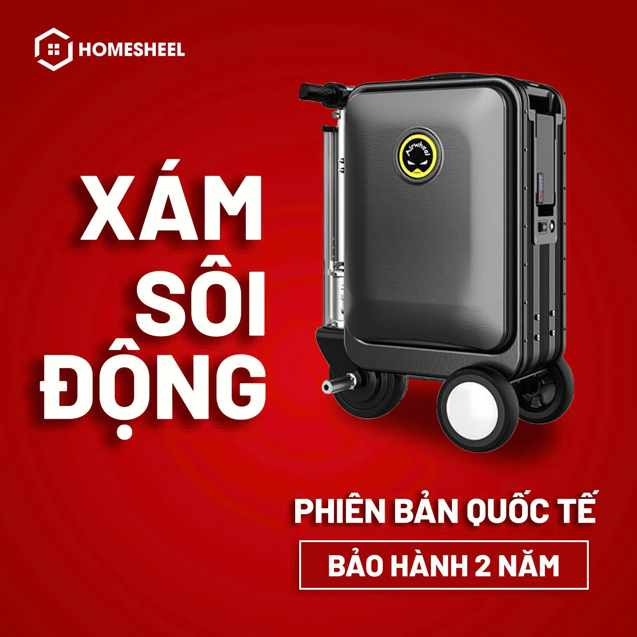 Vali điện Airwheel Homesheel màu xám sôi động, thiết kế hiện đại, bánh xe đôi, phù hợp di chuyển sân bay và du lịch