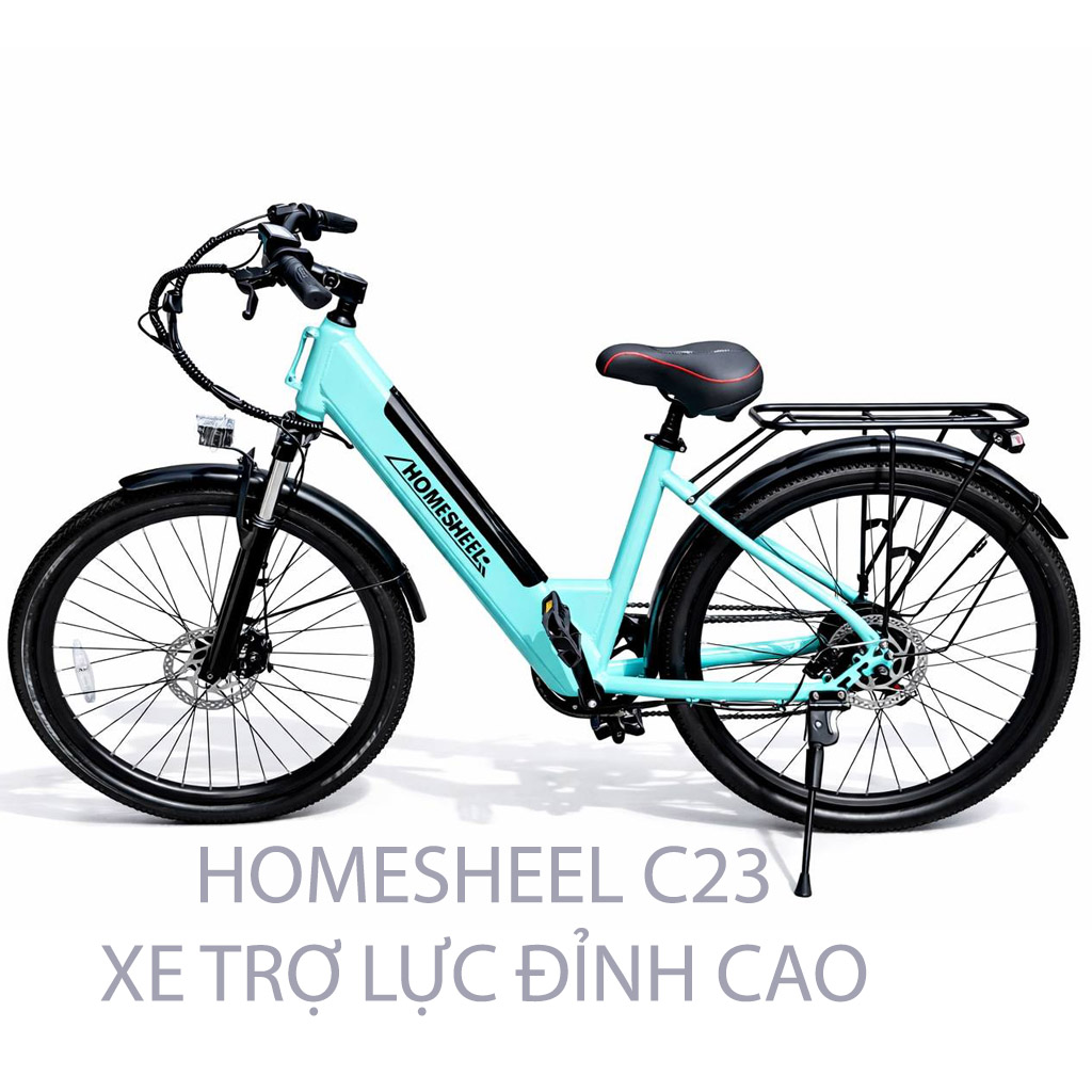 Xe đạp điện trợ lực HOMESHEEL C23 màu xám, thiết kế khung thấp, pin tháo rời, bánh lớn, phù hợp đi làm và dạo phố.