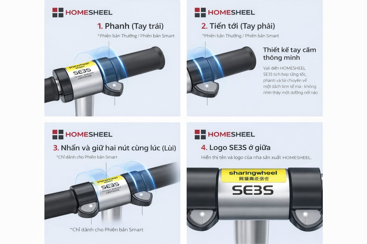 Vali điện HOMESHEEL Airwheel SE3SL cấu tạo động cơ chi tiết, linh kiện cao cấp, vận hành bền bỉ