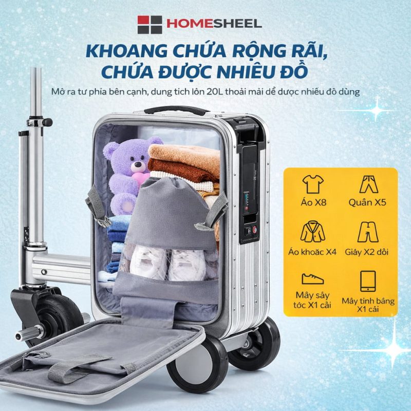 Vali điện HOMESHEEL Airwheel SE3SL khoang chứa rộng rãi, đựng được nhiều đồ tiện lợi khi du lịch