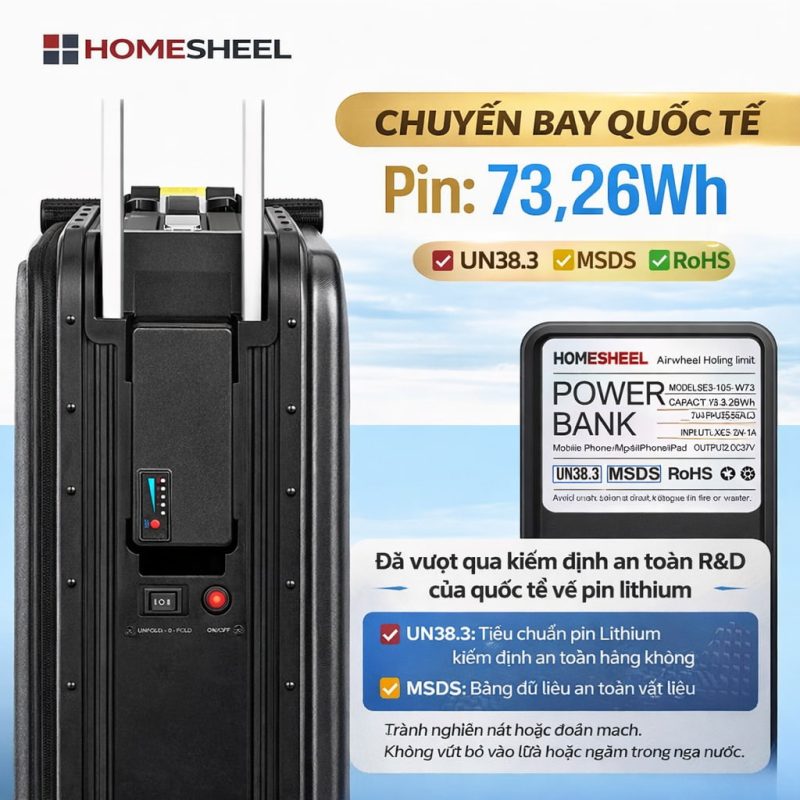 Vali điện HOMESHEEL Airwheel SE3SL pin 73.26Wh đạt chuẩn hàng không, an toàn mang lên máy bay