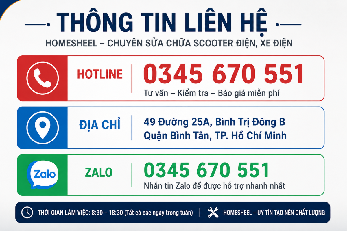 Thông tin liên hệ HOMESHEEL gồm hotline 0345670551, Zalo 0345670551 và địa chỉ 49 Đường 25A, Phường An Lạc, Quận Bình Tân, TP.HCM.