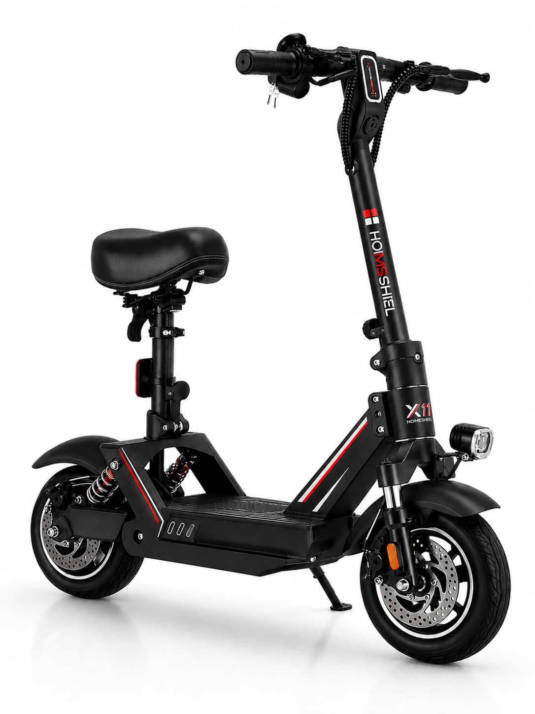Scooter Homesheel X11 Màu Đen Xe scooter điện HOMESHEEL X11 màu đen gấp gọn, có yên ngồi, giảm xóc kép, phanh đĩa trước sau.