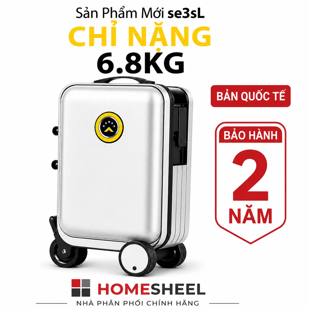 Vali điện Homesheel SE3SL màu bạc bản quốc tế, chỉ nặng 6.8kg, bảo hành chính hãng 2 năm