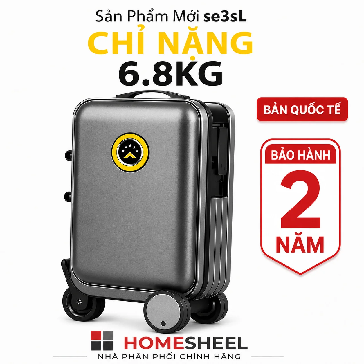Vali điện Homesheel SE3SL màu xám đậm bản quốc tế, trọng lượng 6.8kg, bảo hành chính hãng 2 năm