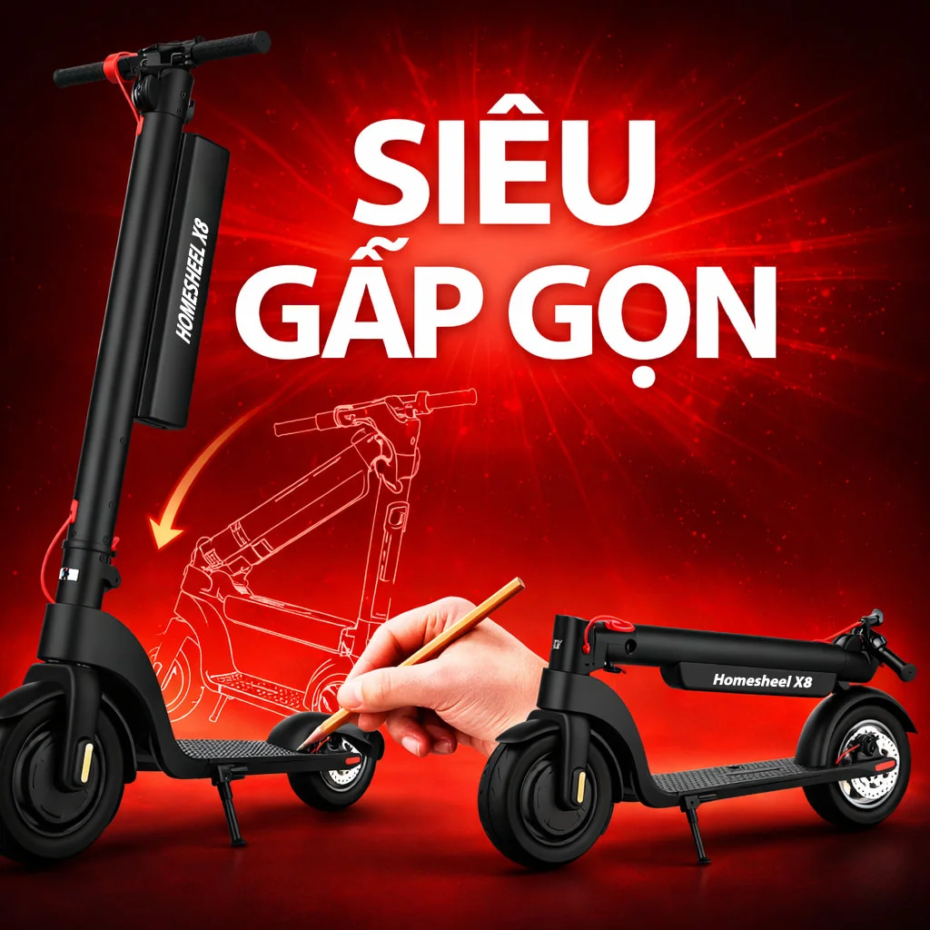 Xe scooter điện Homesheel X8 siêu gấp gọn, thiết kế nhỏ gọn dễ mang theo khi di chuyển