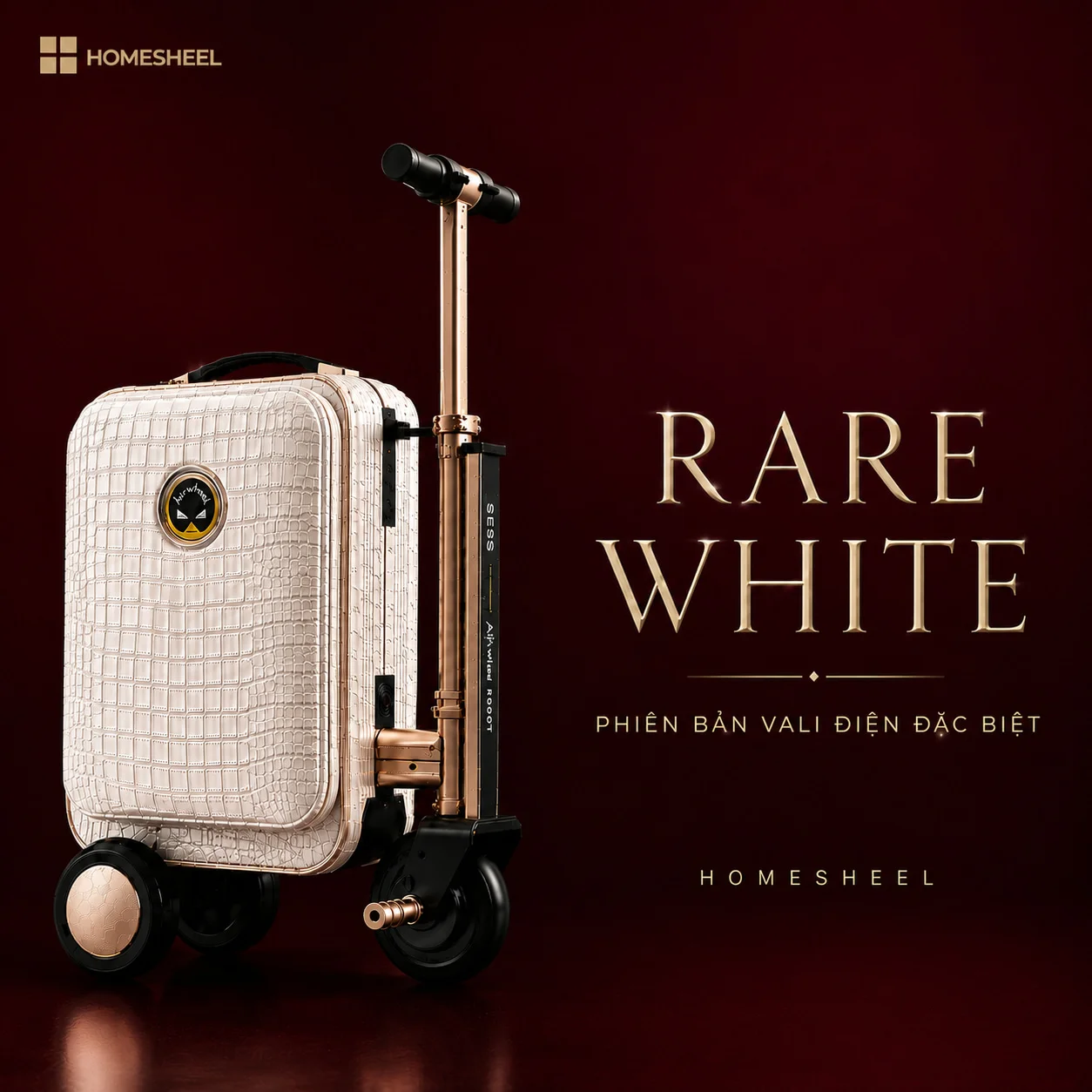 Vali điện HOMESHEEL màu trắng da cá sấu phiên bản đặc biệt Rare White sang trọng và đẳng cấp.